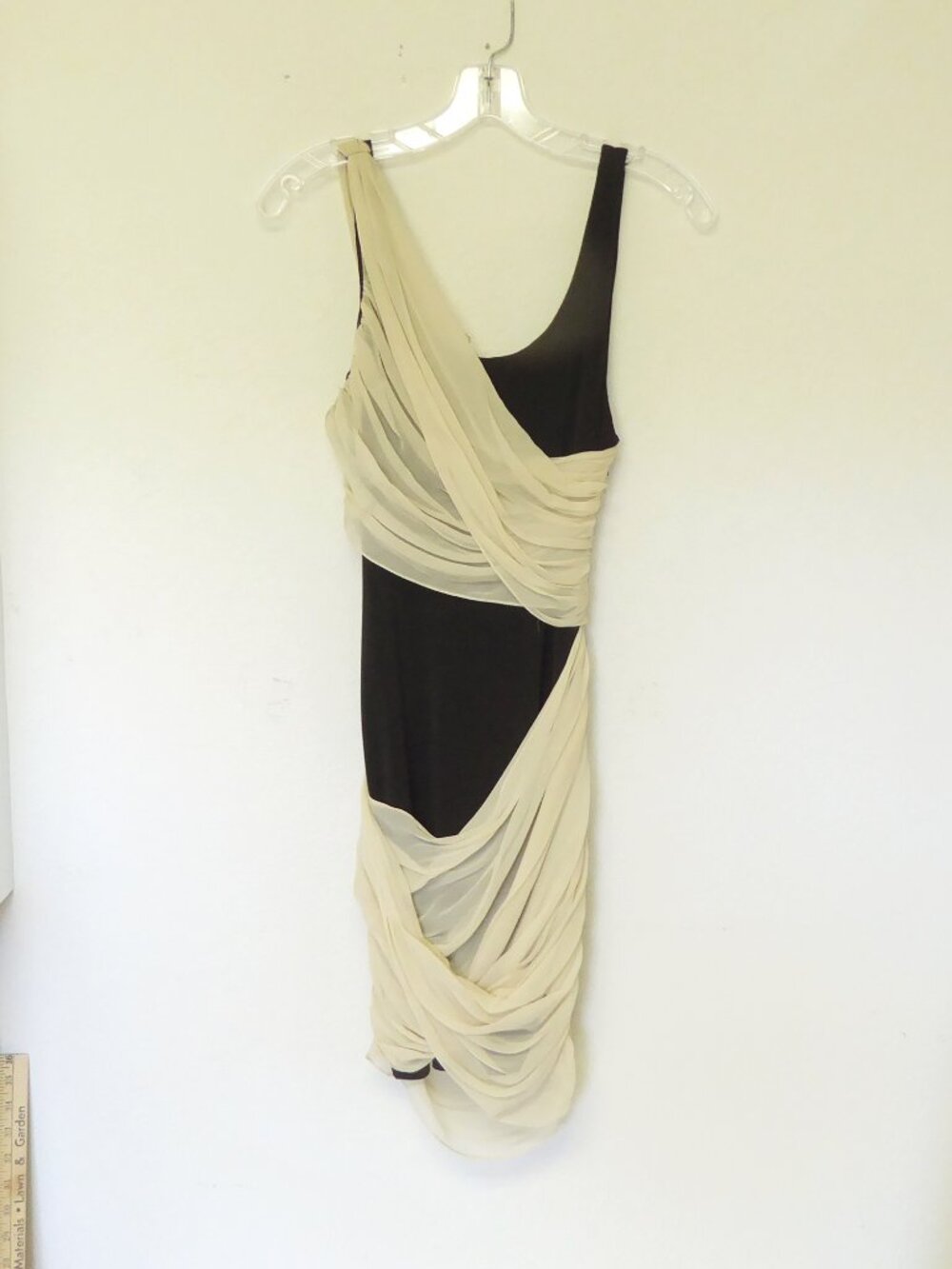 Alice and Olivia black and cream draped silk body con mini dress size 0 / XS